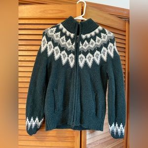 LL Bean Fair Isle Wool Zip Up Sweater